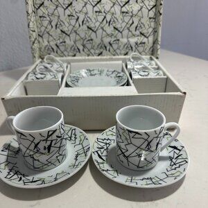 Porcelain Coffee Espresso Cup & Saucer Set 12 pcs Abstract Design